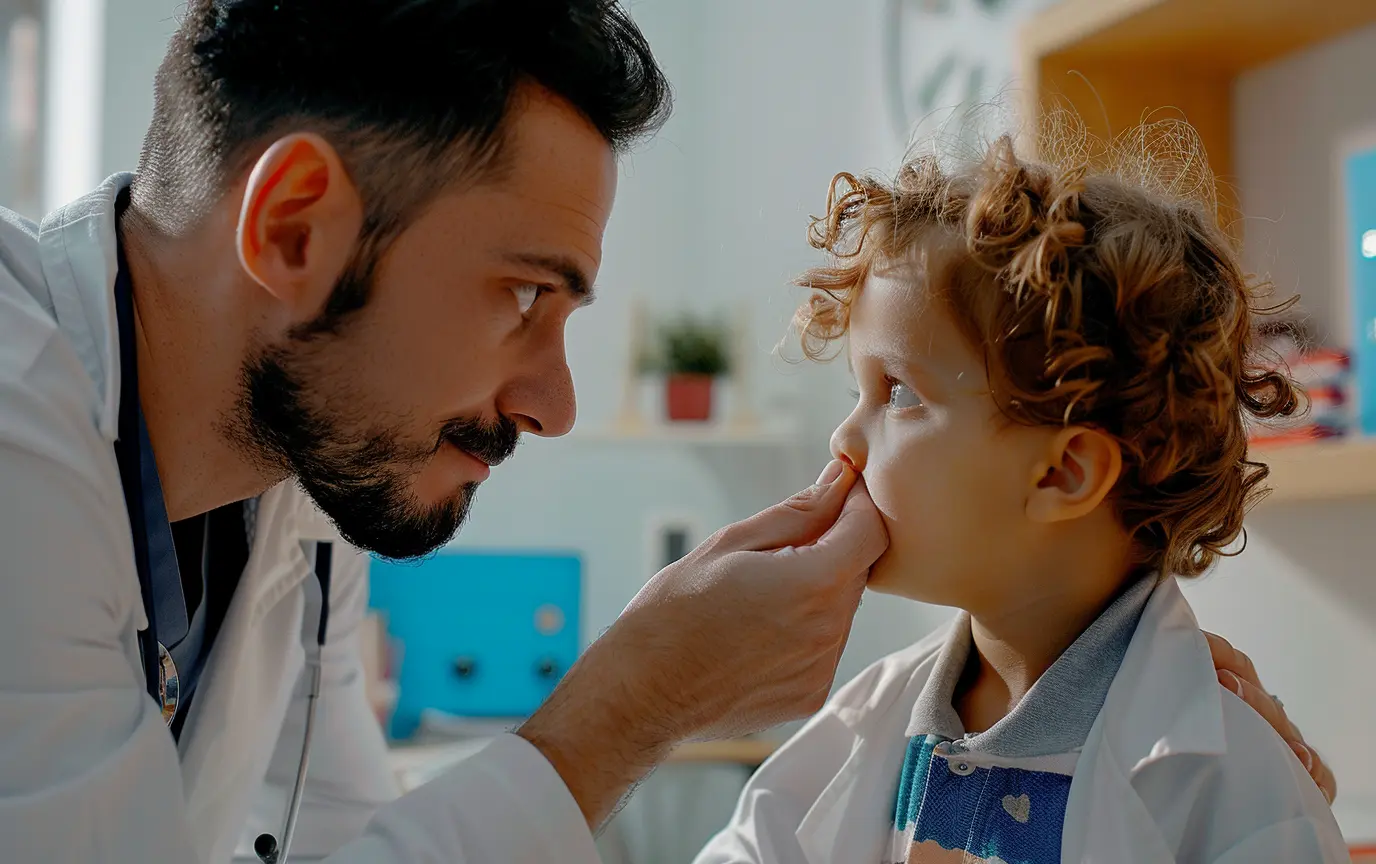 ENT doctor examining child adenoids