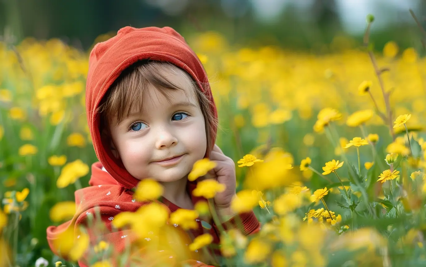child cute allergies pollen flowers field