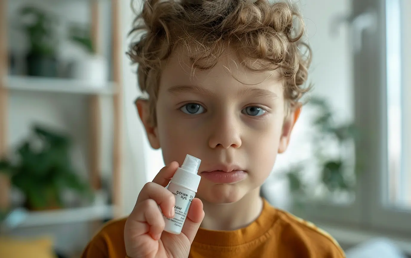 child holding nasal spray treat adenoids