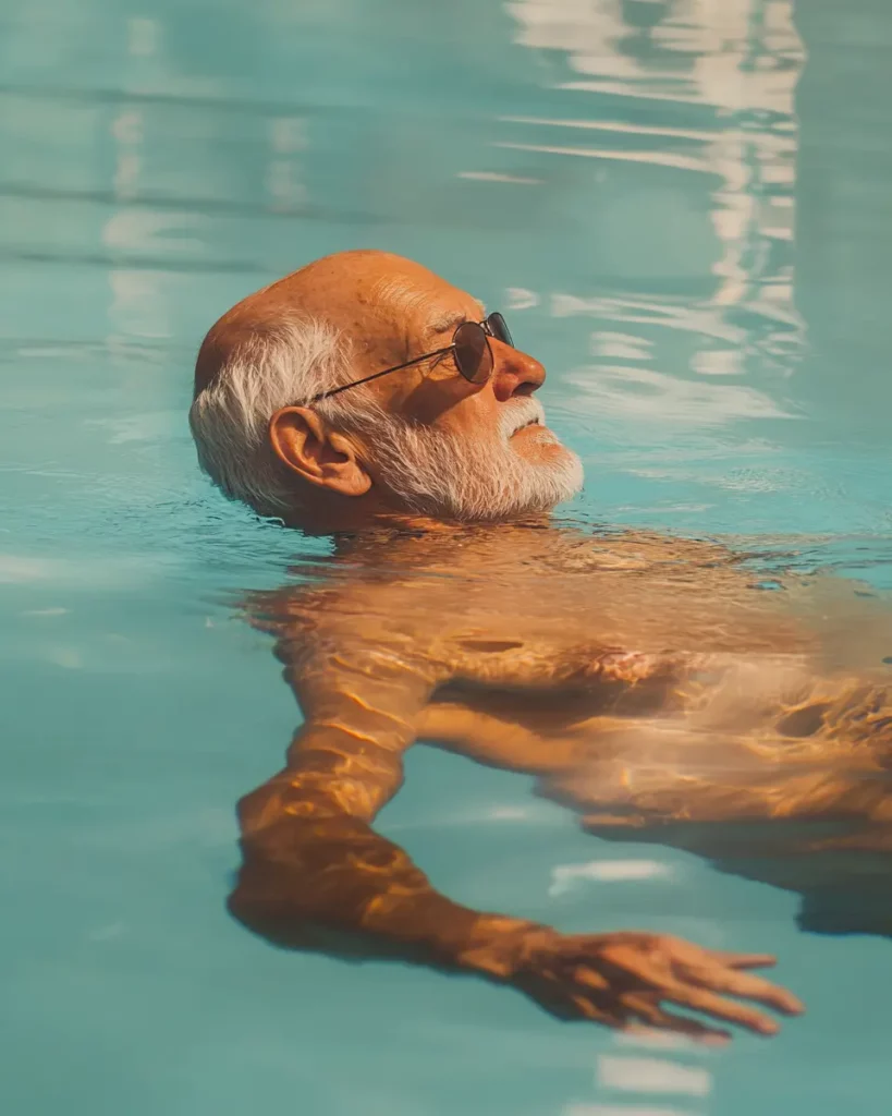 An elderly man swimming