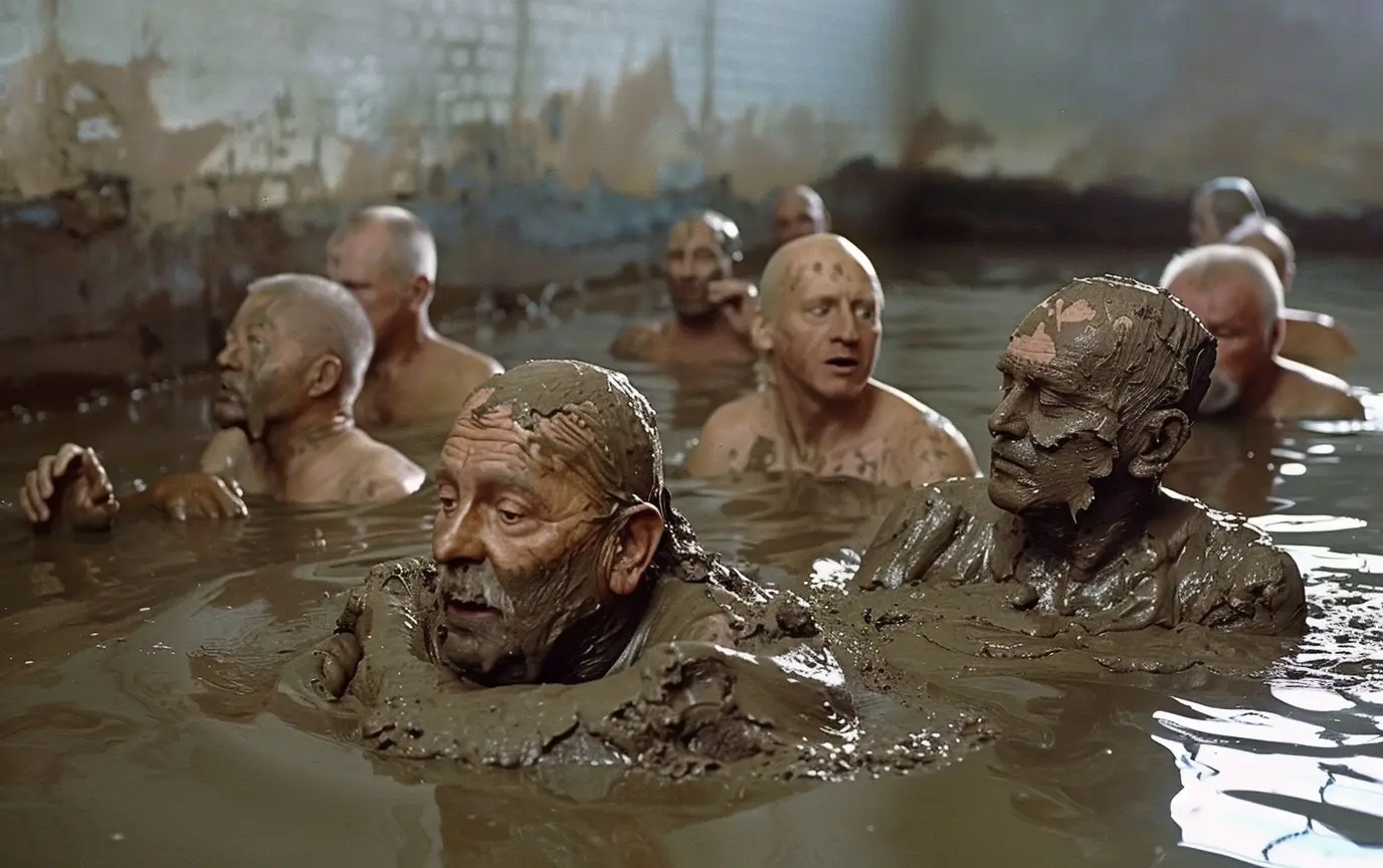 mud bath soviet sanitorium men zombies medicinal clay