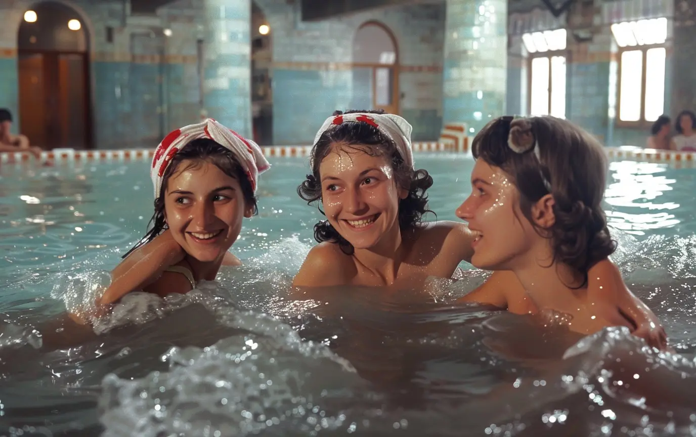 young women soviet era sanitorium mud bath