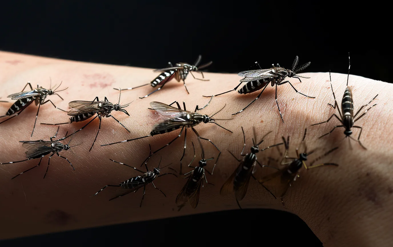 mosquitos biting human arm malaria disease history