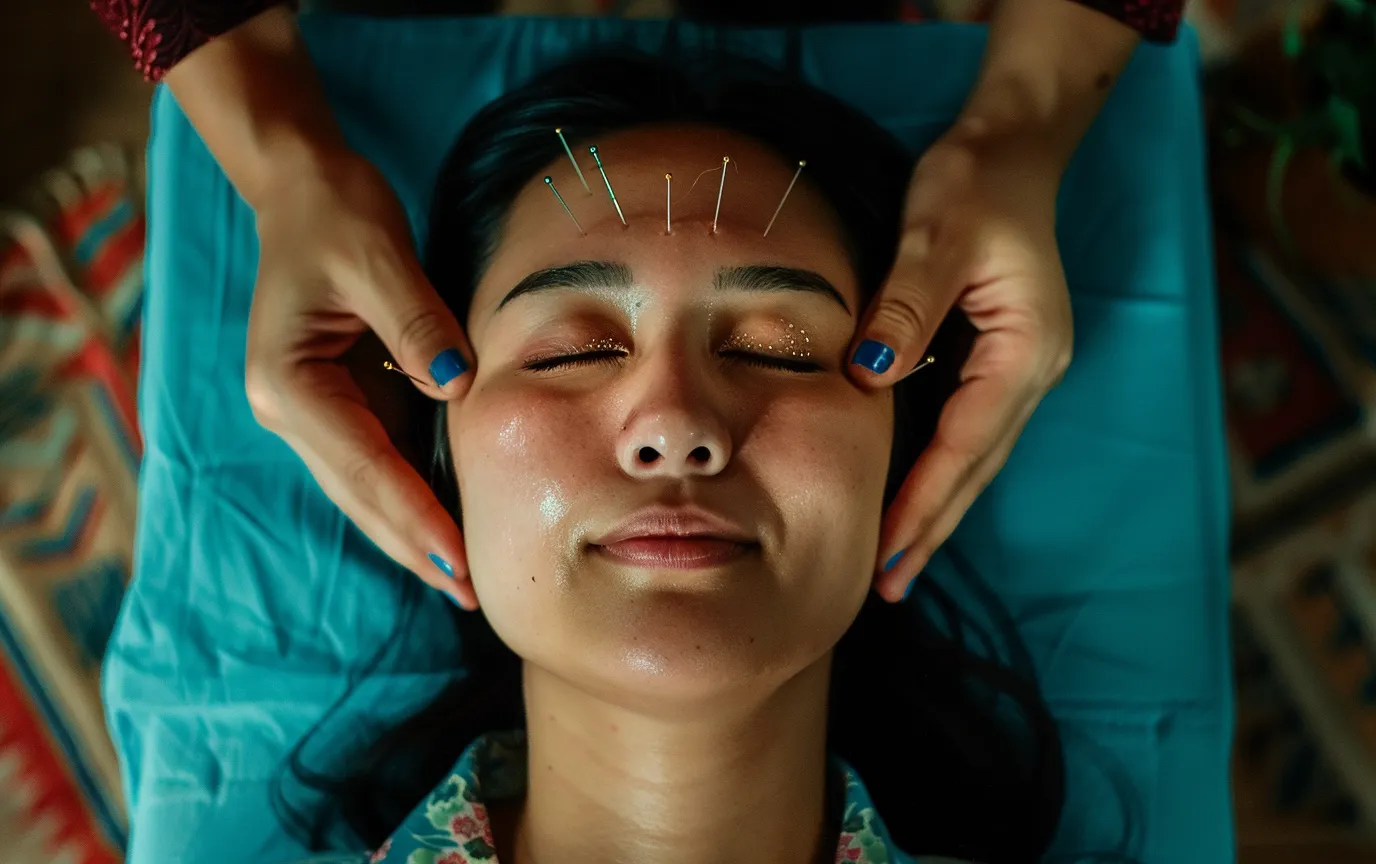 acupuncture woman needles forehead functional medicine