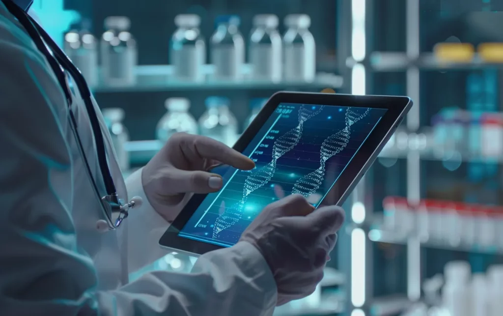 doctor reviewing genetic analysis tablet computer functional medicine