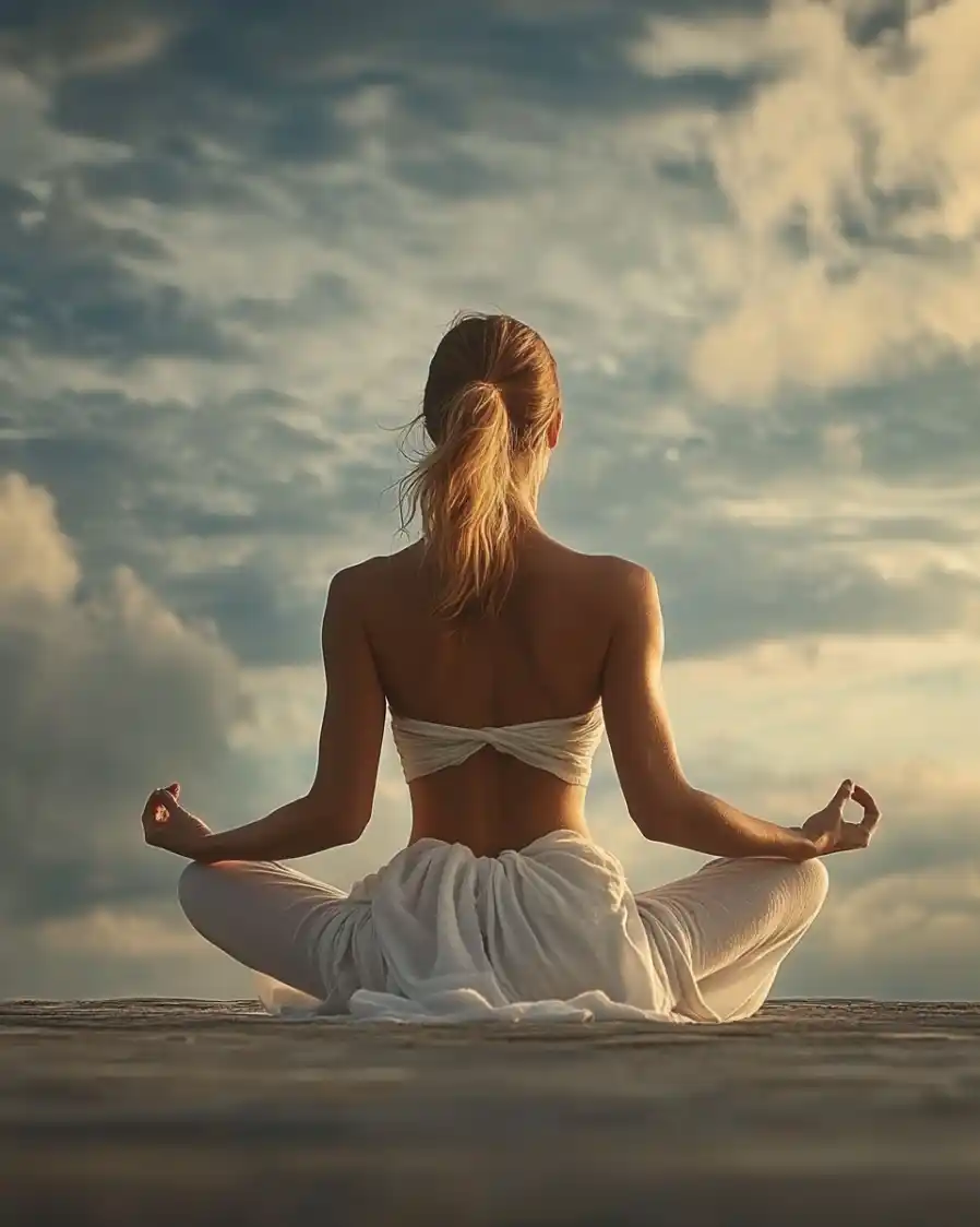 woman not stressed doing yoga