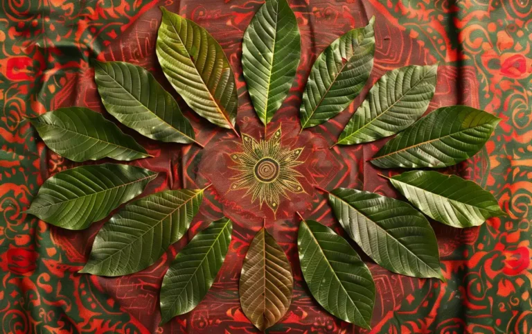 Kratom leaves arranged mandala pattern