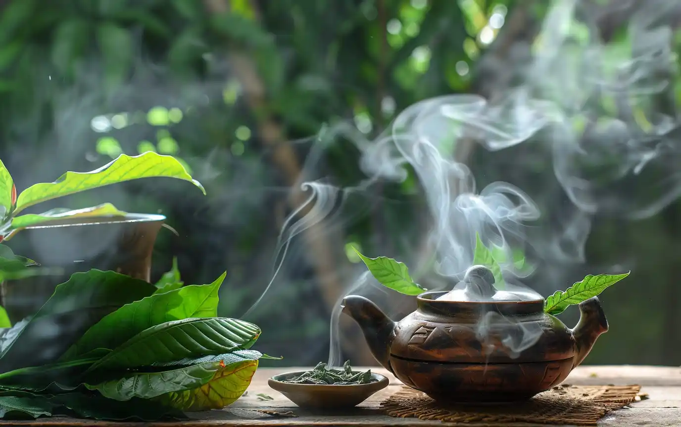 Traditional preparation kratom tea fresh leaves