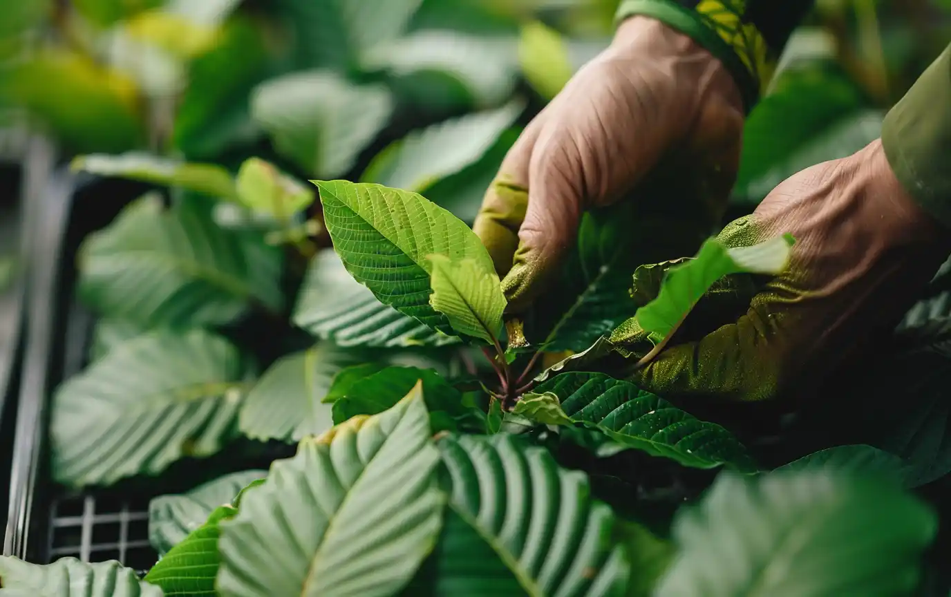 kratom leaves being harvested hand 