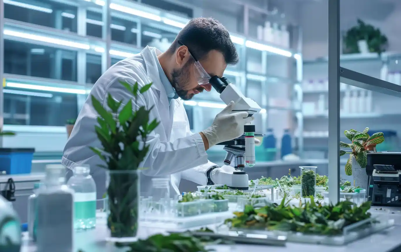 scientist examining kratom leaves