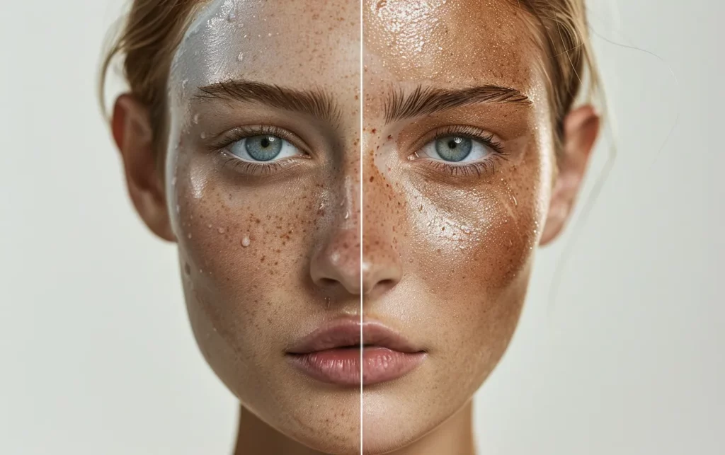 comparison sun damaged vs sun protected face
