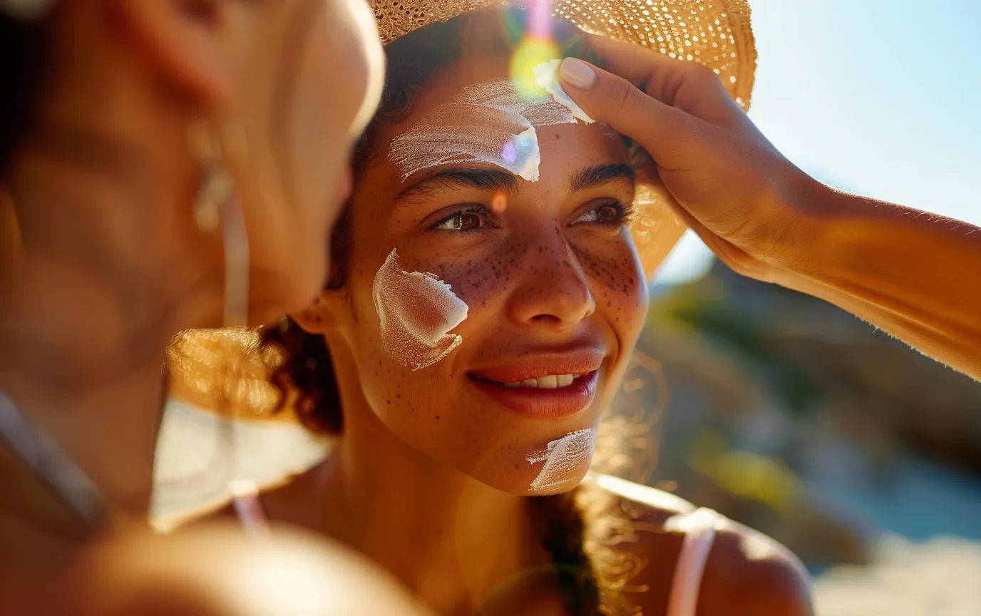 friends applying sun screen lotion