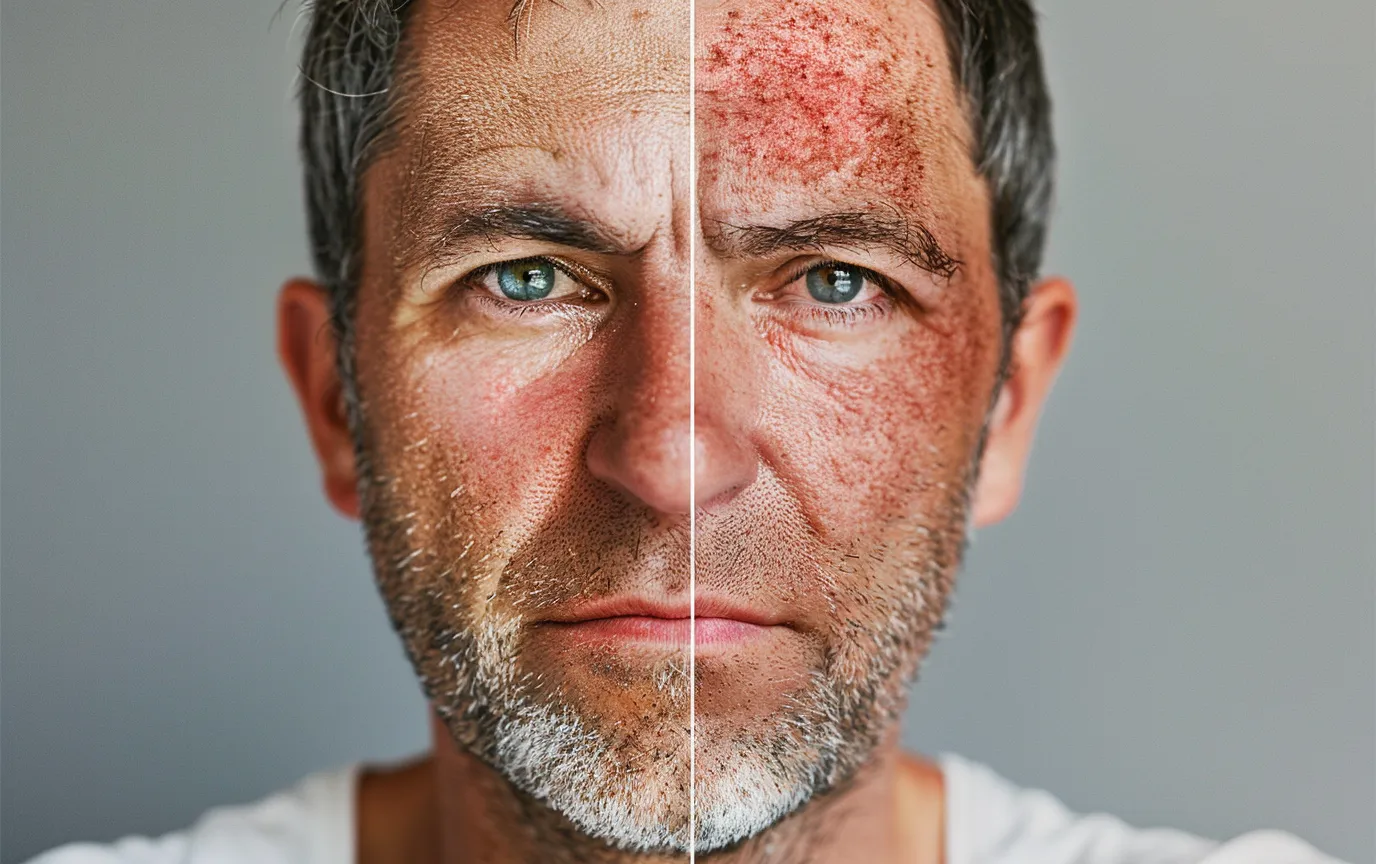 man before after rosacea treatment