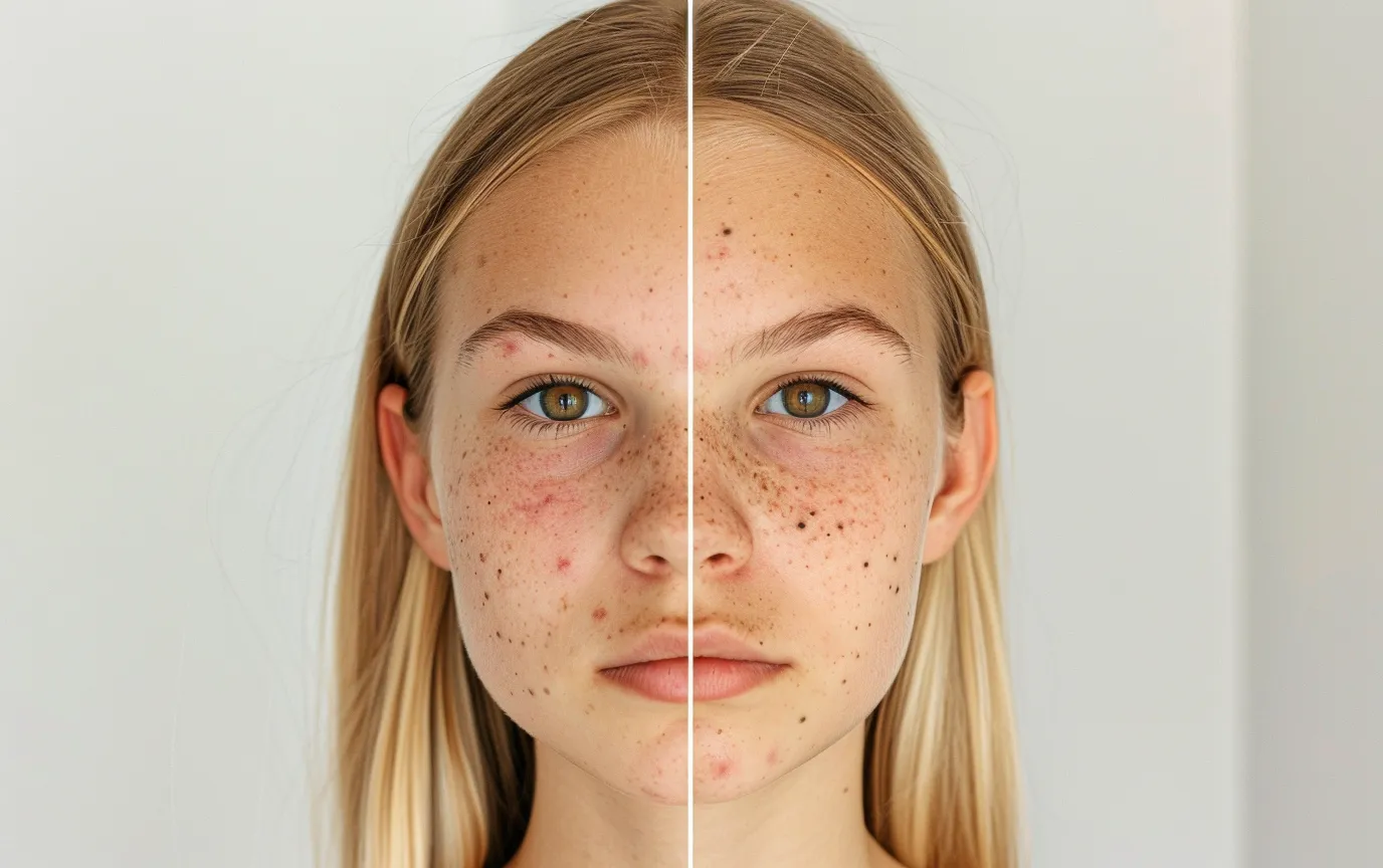  teenage girl face acne comparison before after treatment