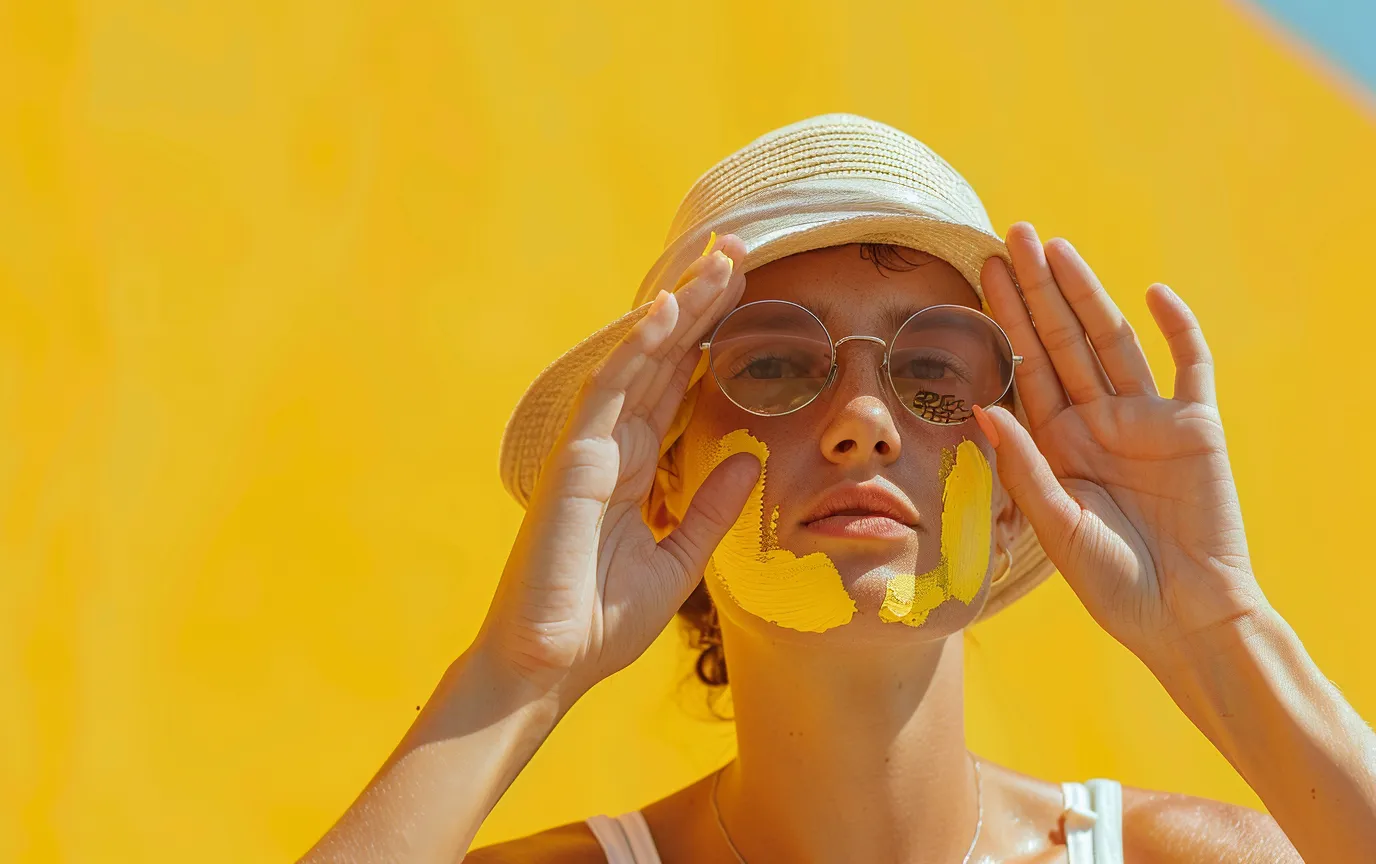 woman applying sun screen lotion