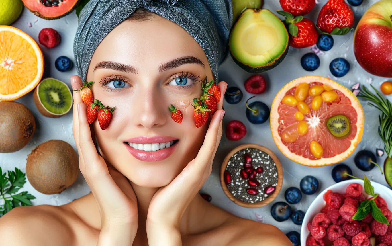 woman eating healthy foods skin health