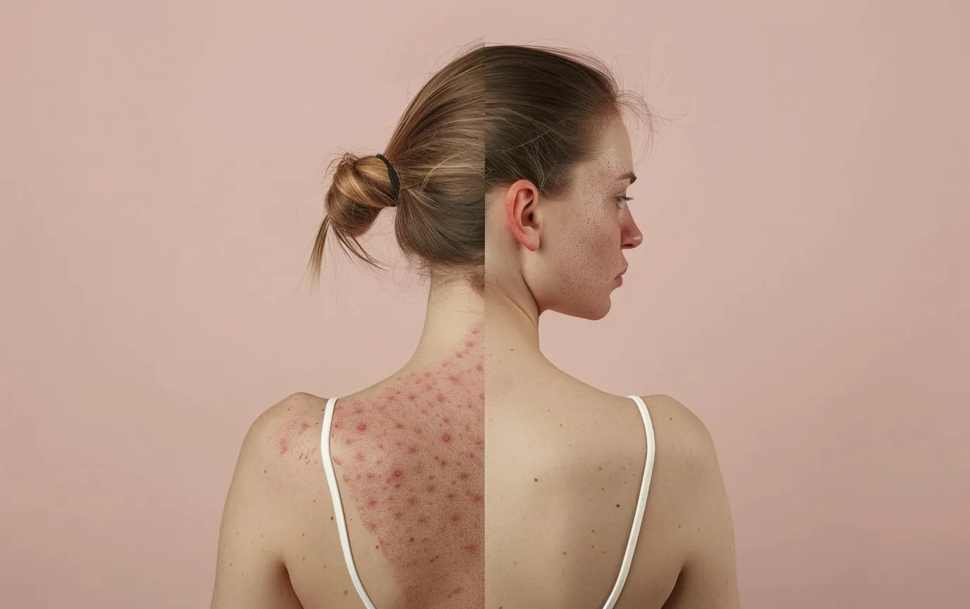 woman psoriasis on back before after treatment