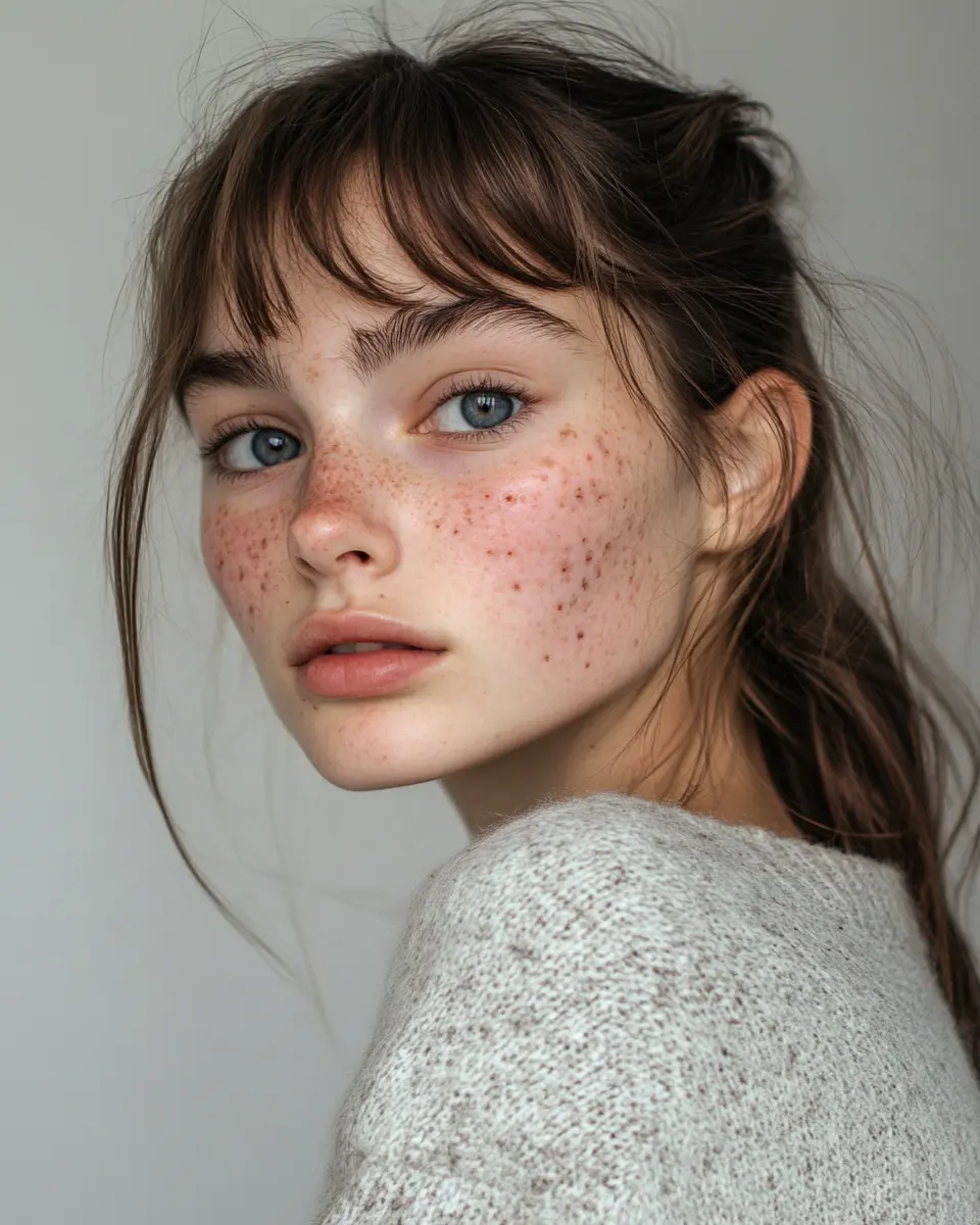 Girl with acne on her face