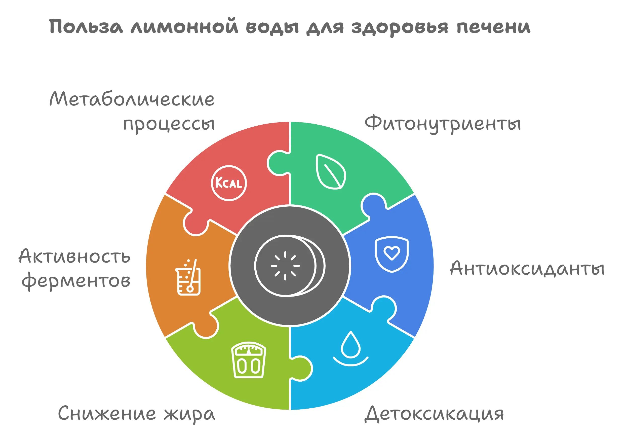 Схема пользы лимонной воды для здоровья печени