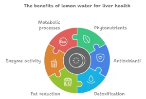 Diagram of the benefits of lemon water for liver health