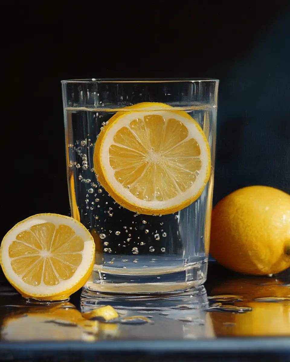 A glass of water with lemon