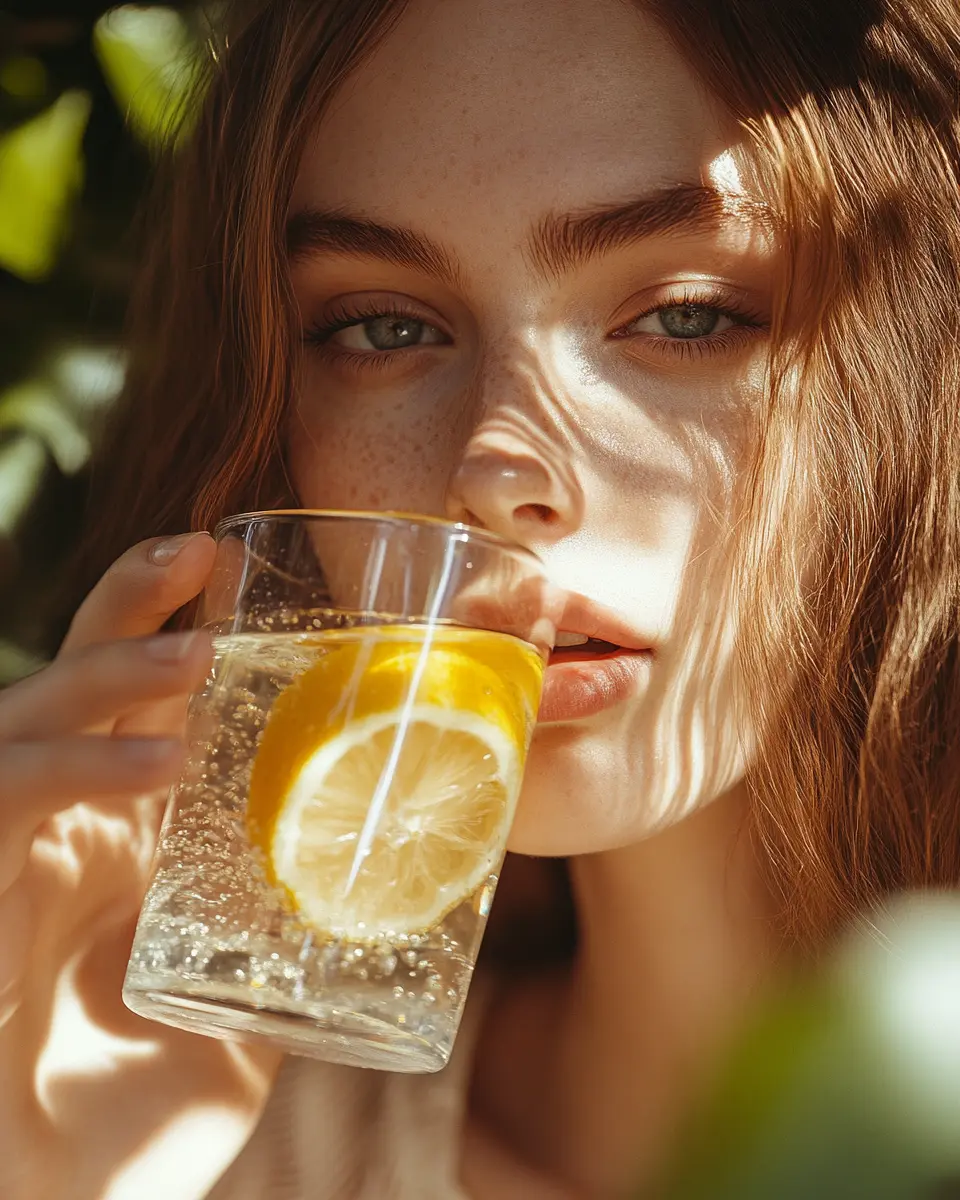 Girl drinks lemon water