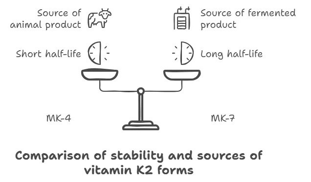 Comparison of stability and source forms of vitamin K2