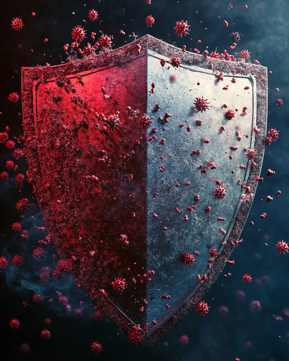 Illustration of a shield protecting against bacteria