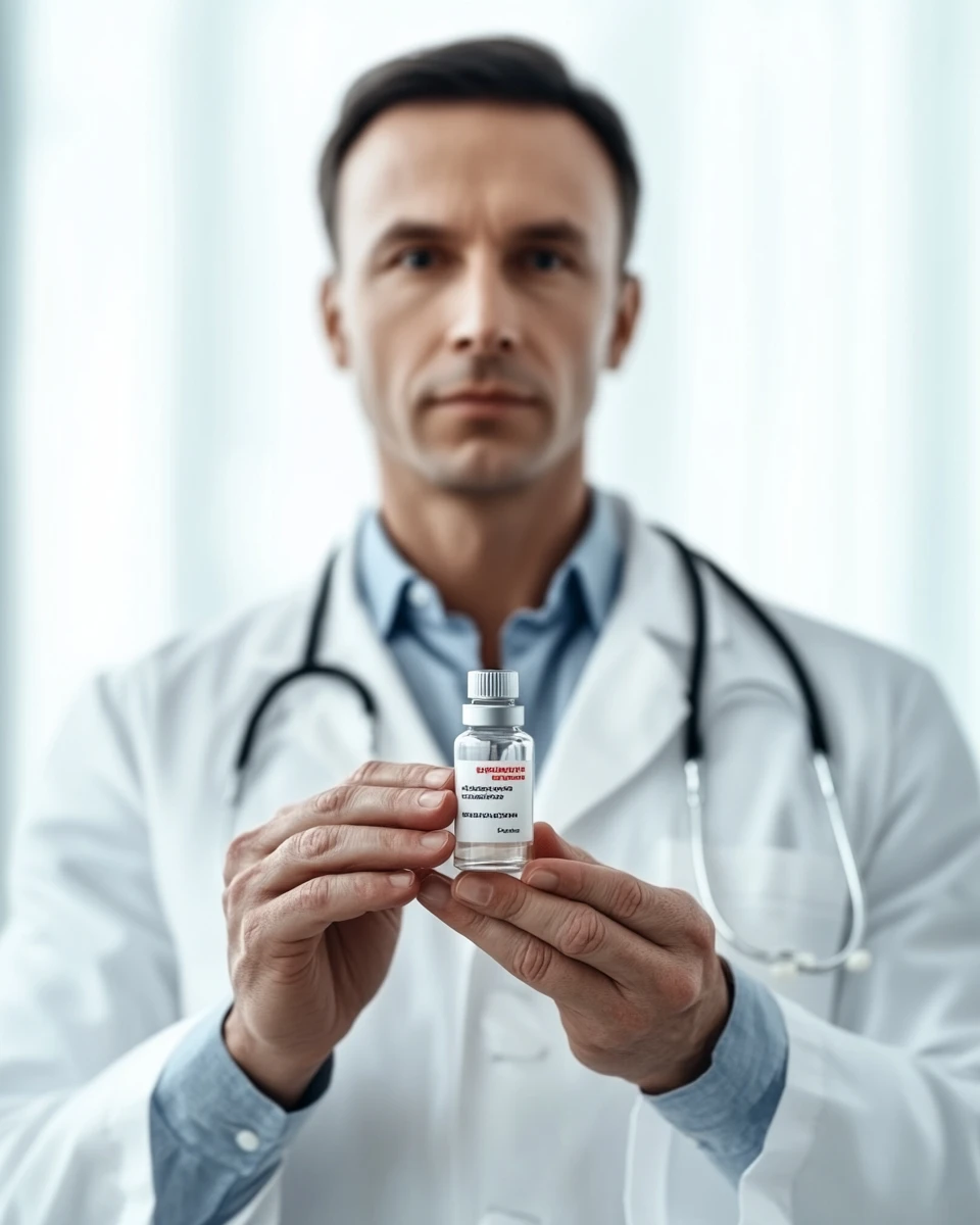 Doctor holds vaccine in his hands