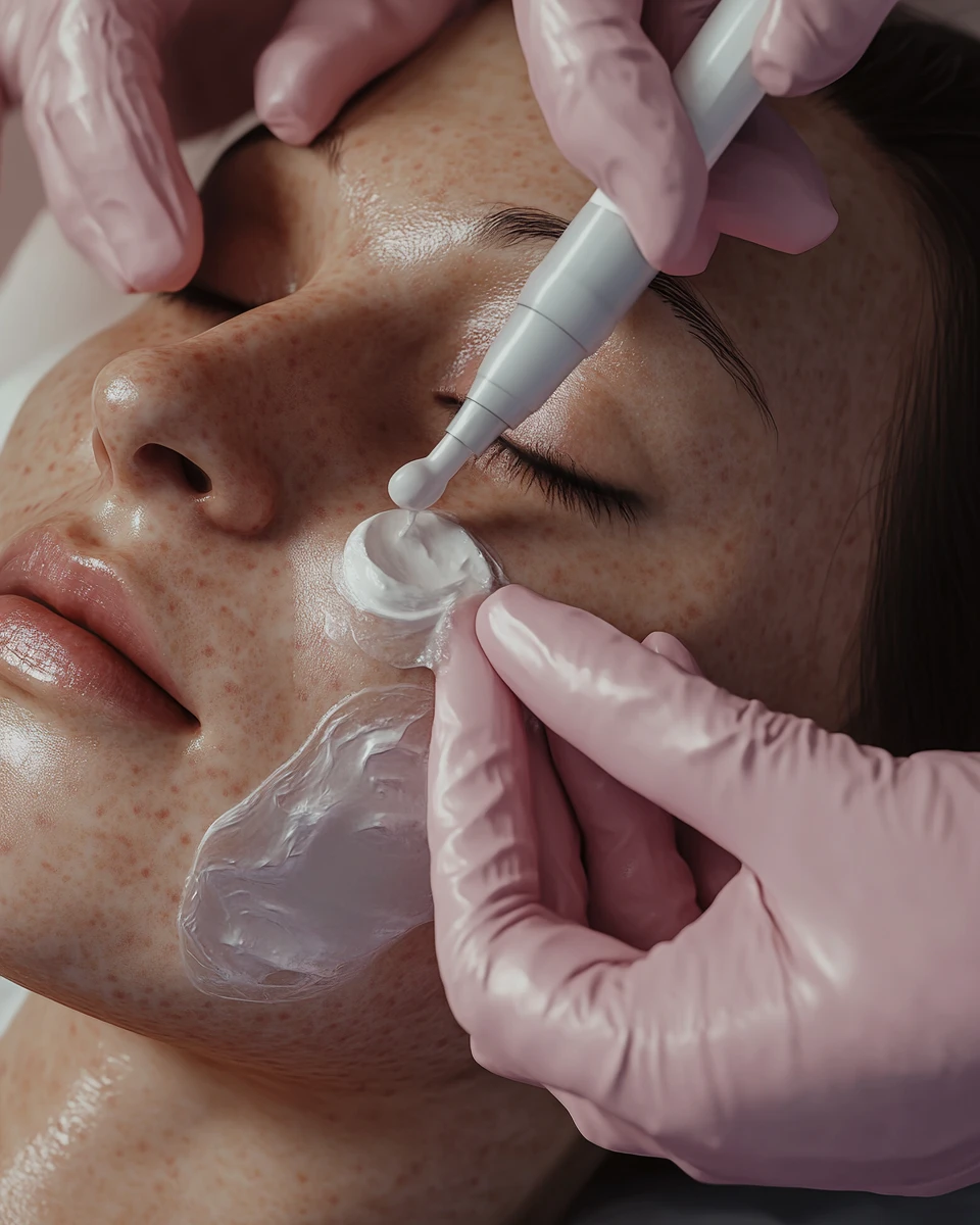 Orotic acid cream is applied to the girl's face