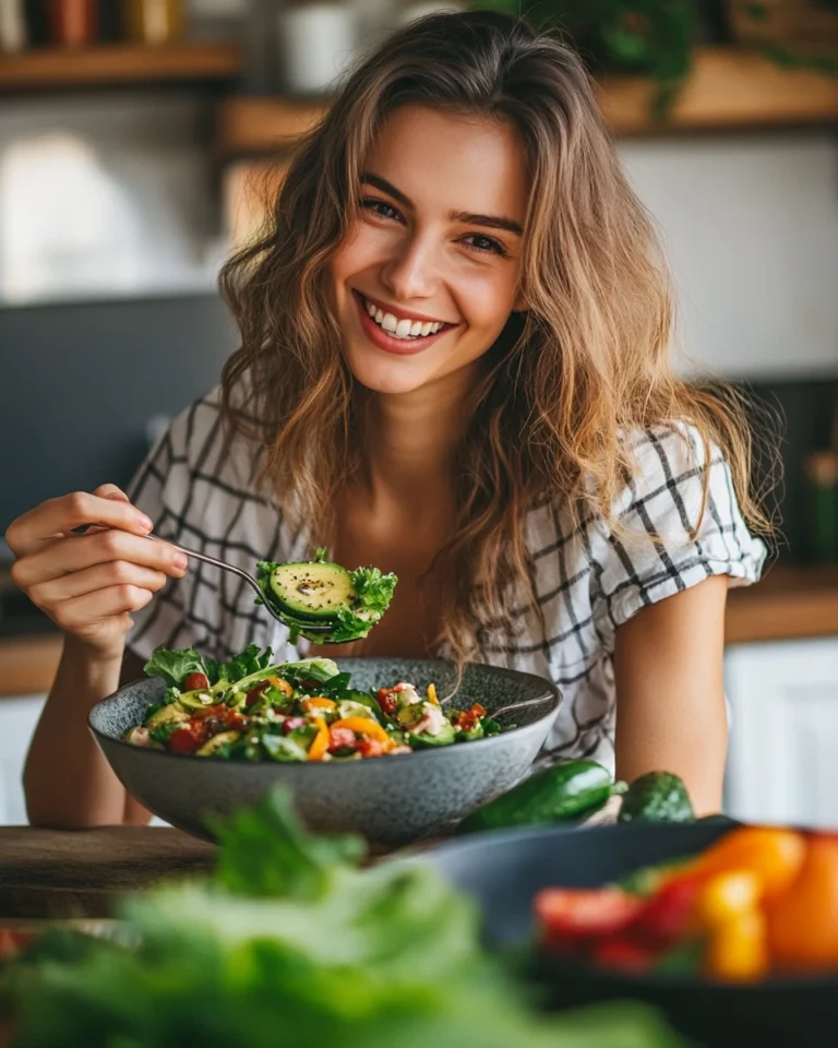 Woman 35 years old smiling happily