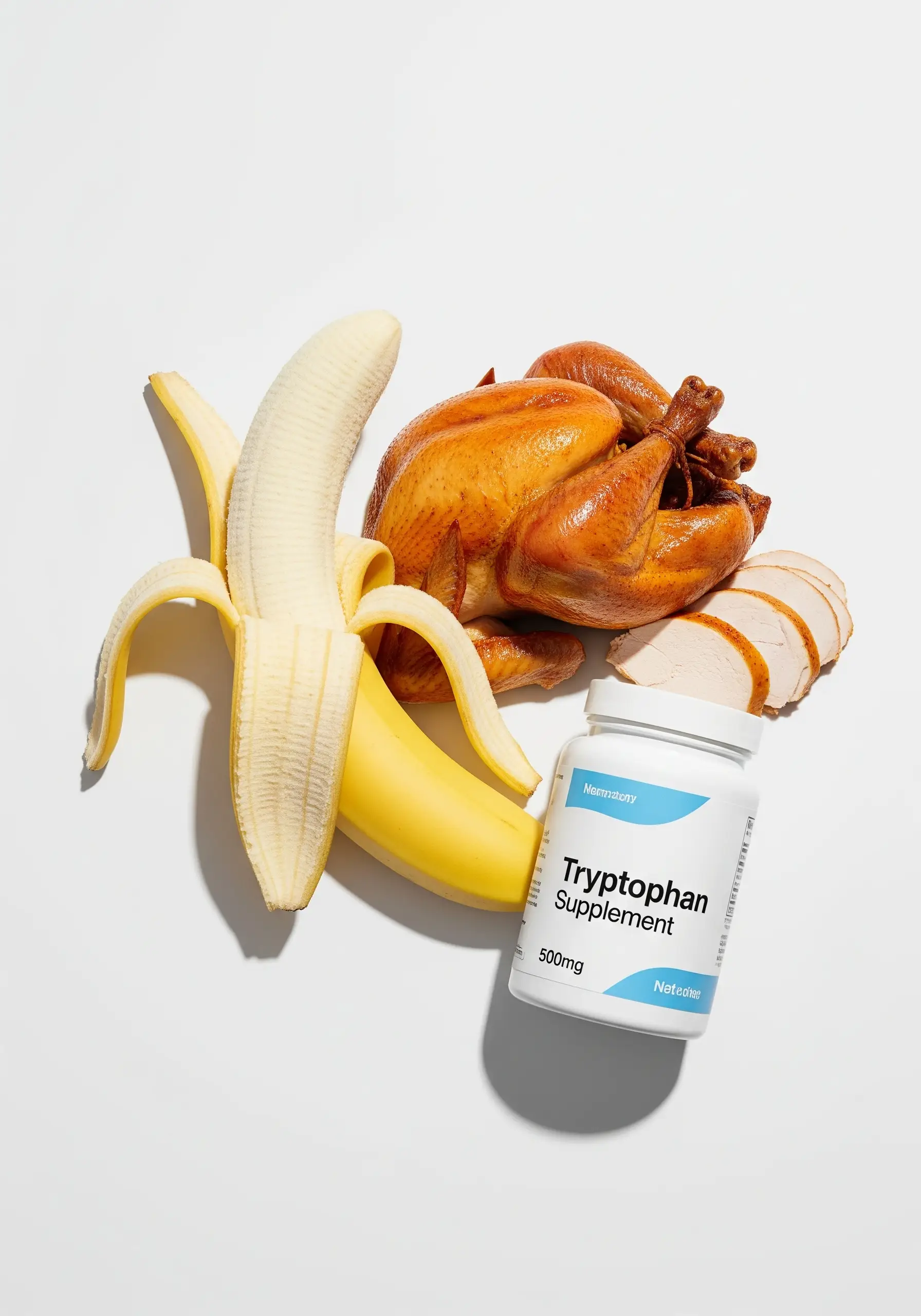 Упаковка L-tryptophan і джерела триптофана: індичка і банани.