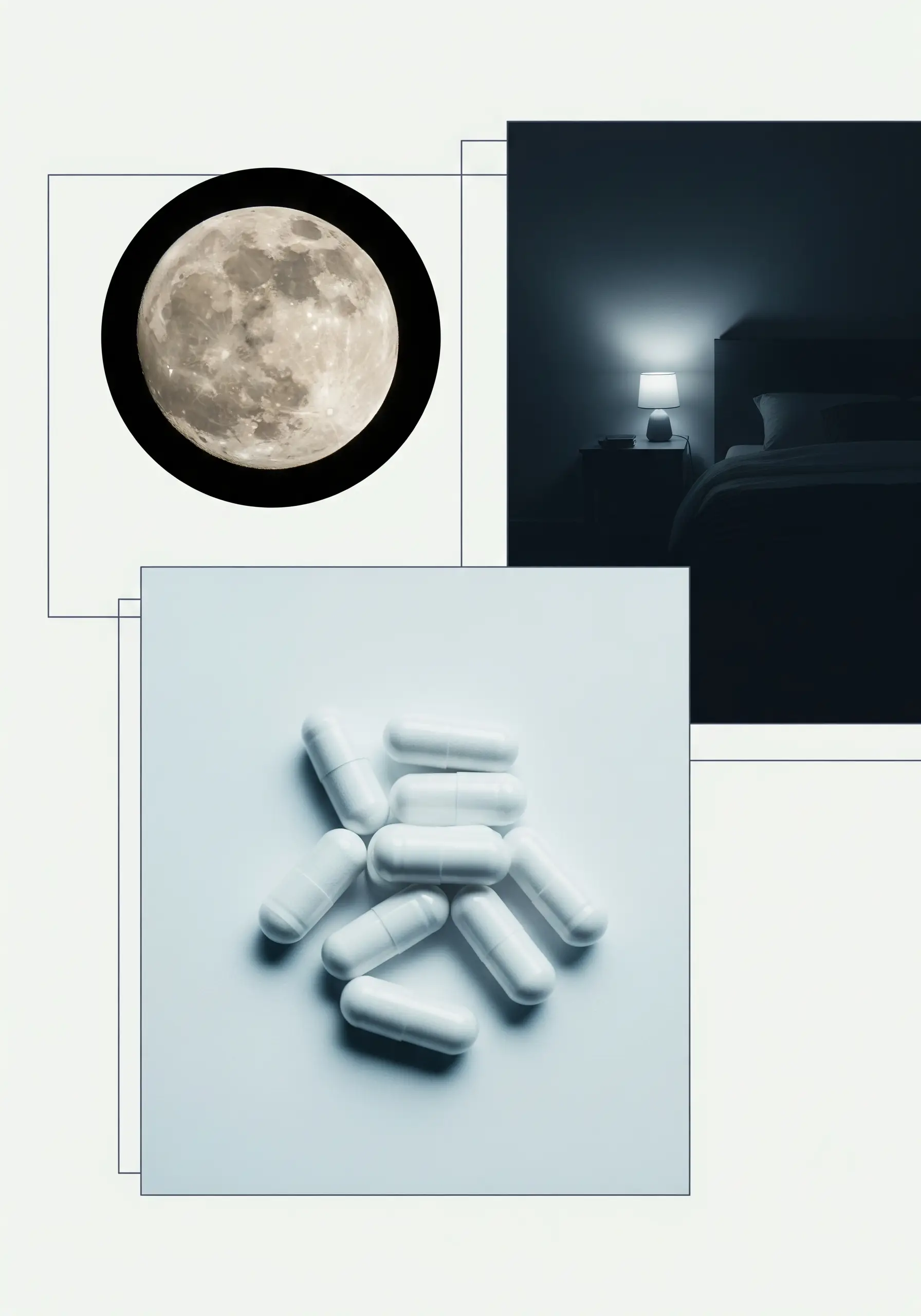 Nutraceuticals to improve sleep quality, illustration of bed and capsules