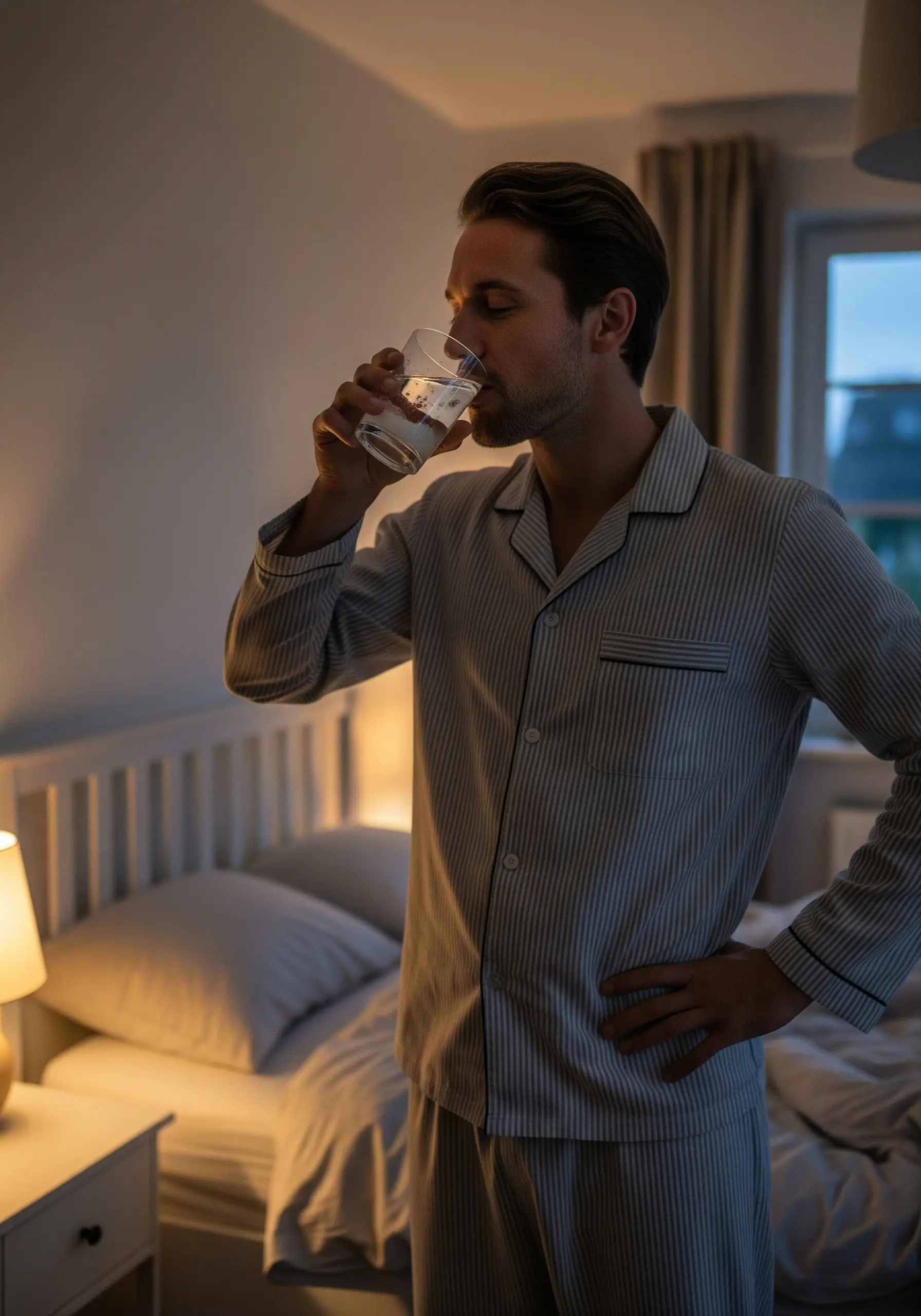 Man taking nutrients to improve sleep quality