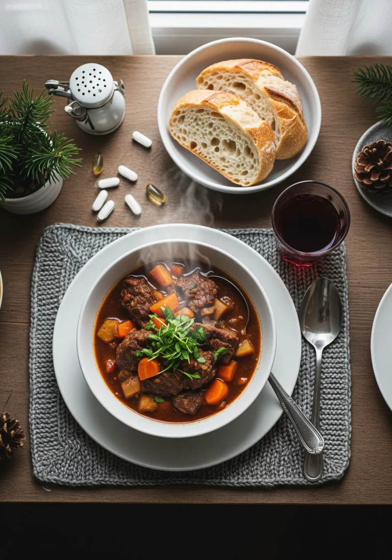 Борщ з м’ясом і травні ферменти для покращення засвоєння м’яса