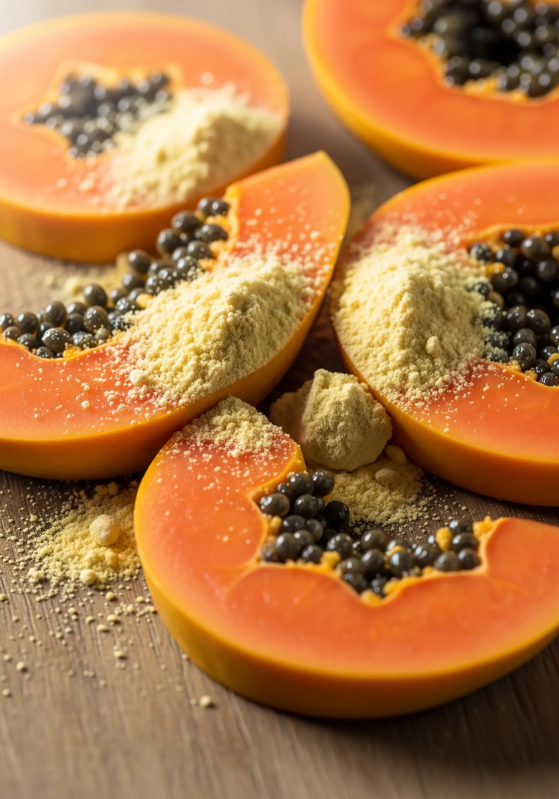 Нарізана папая на столі як джерело ферменту бромелайн / папаїн