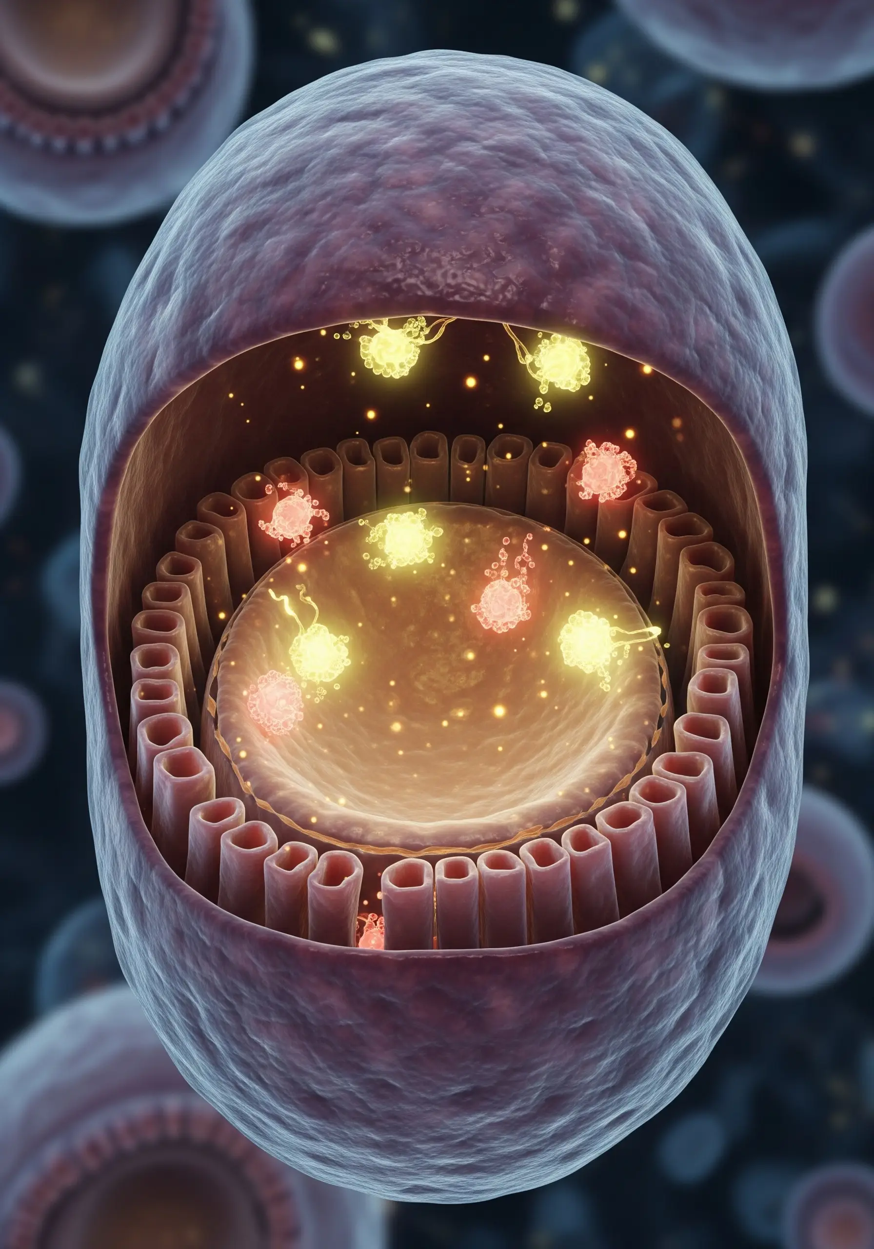 Клітина у розрізі, на яку діють ферменти супероксиддисмутаза (СОД), каталаза і глутатіонредуктаза.