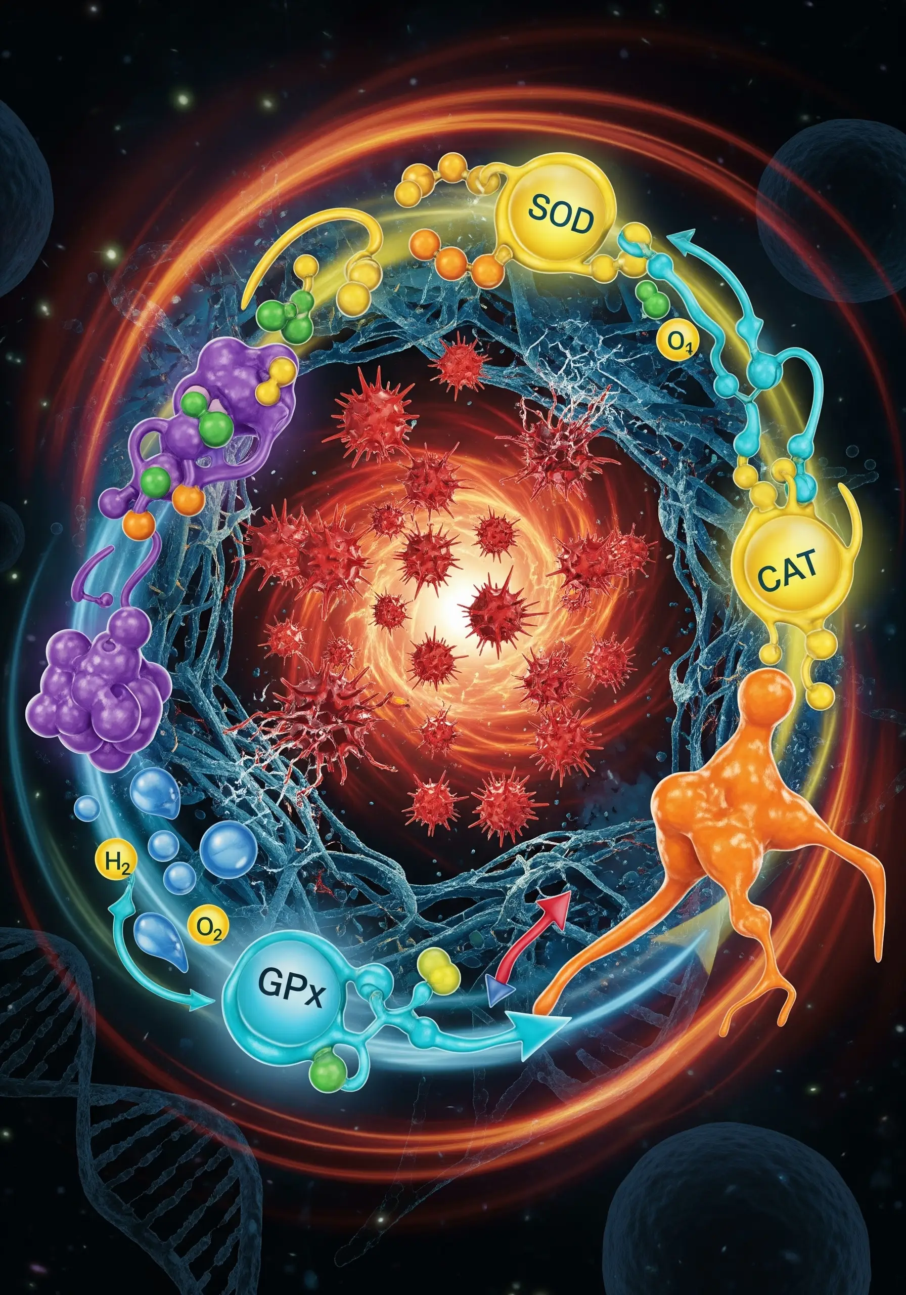 Антиоксидантні ферменти супероксиддисмутаза, каталаза і глутатіонредуктаза, що відновлюють клітини та сповільнюють старіння.