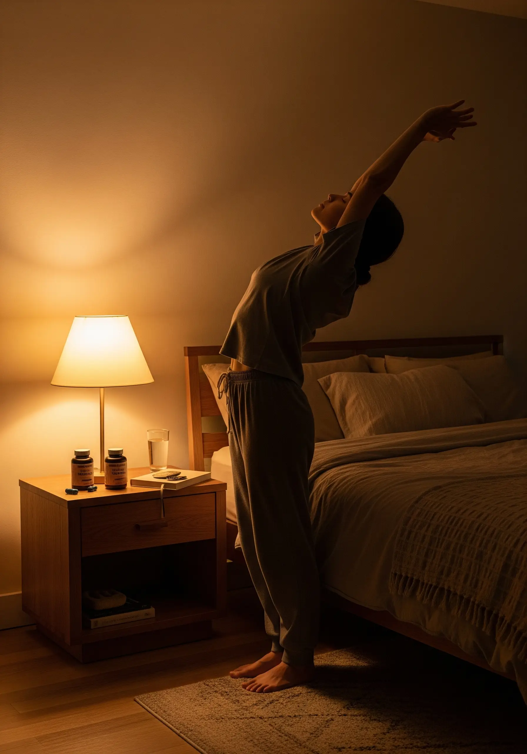 Girl stretching before sleep