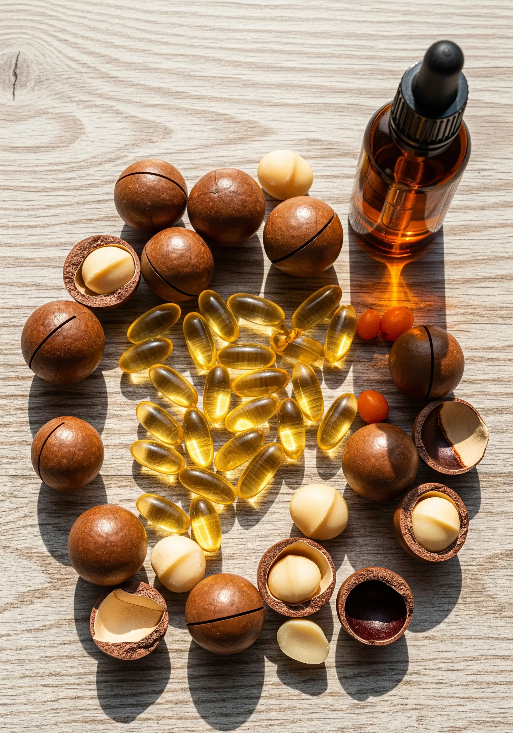 Омега-7 в капсулах, в горіхах макадамії і в олії обліпихи