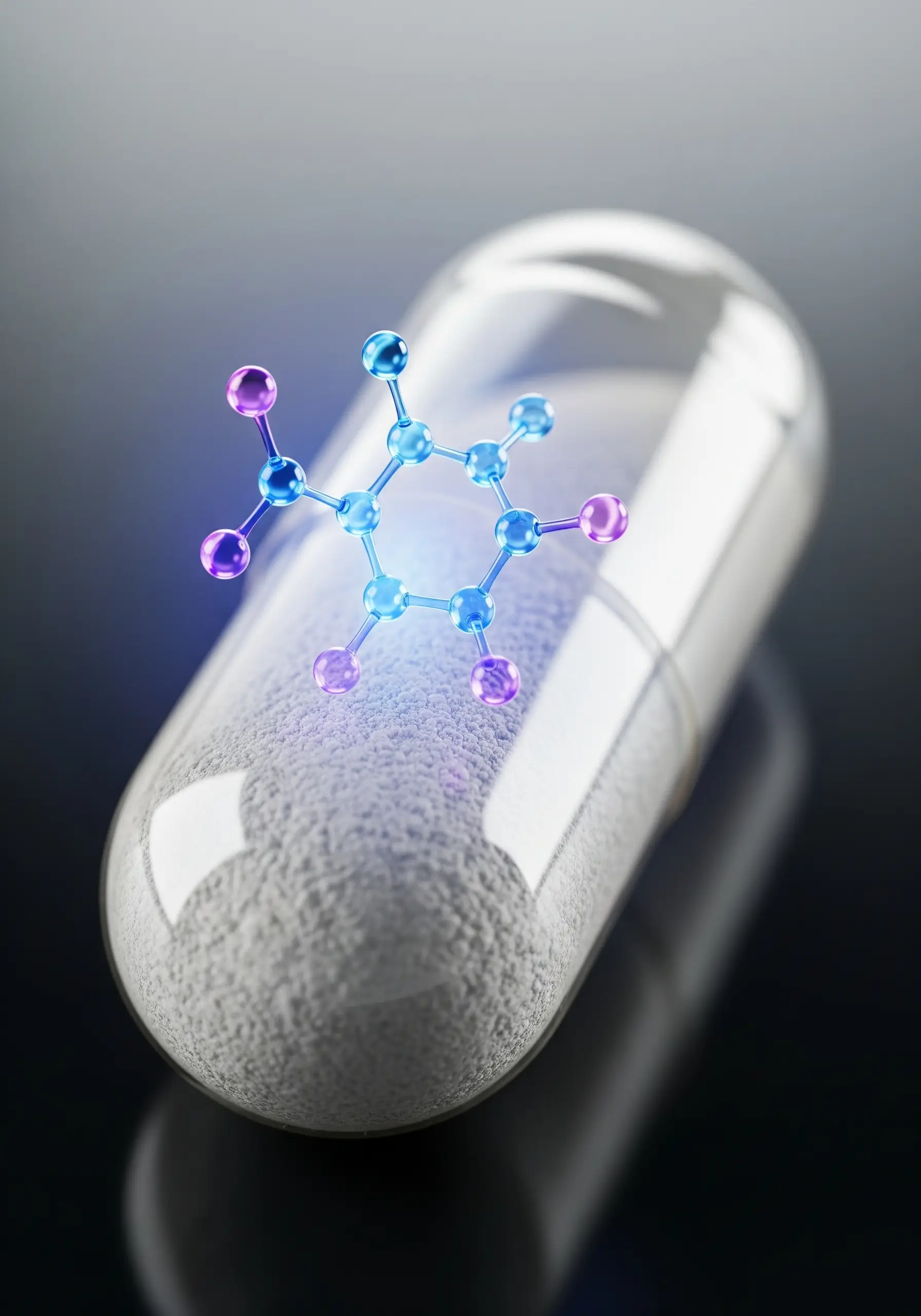 Молекула Вітамін B1 на фоні капсули вітаміну