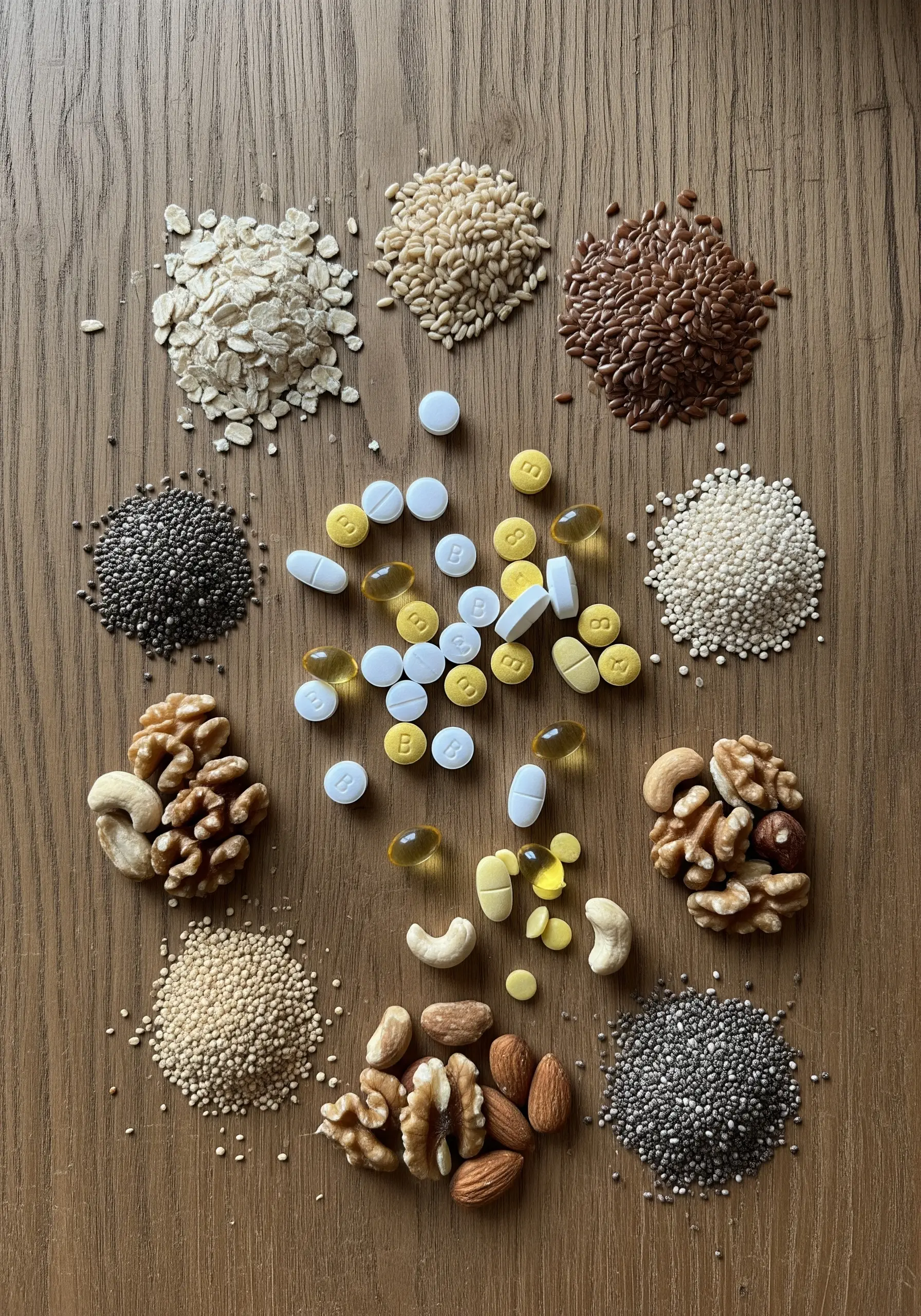 Найкращі джерела тіаміну (Вітамін B1) — цільнозернові, насіння, бобові, горіхи