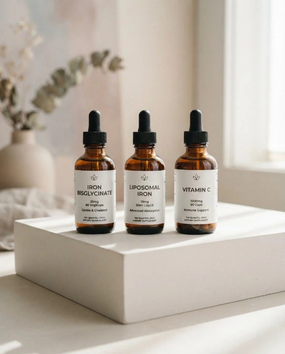 Modern iron supplements: bisglycinate (chelate), liposomal iron, and vitamin C for optimal absorption