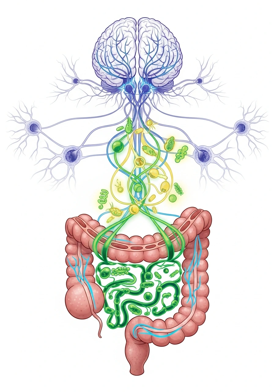 Ілюстрація того, як стрес війни впливає на мозок, гормональну та травну систему