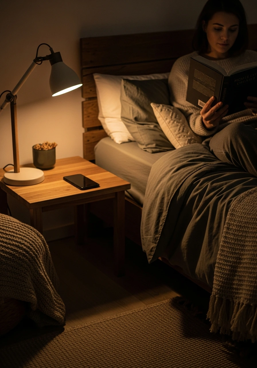 Жінка читає книгу перед сном замість використання екранів