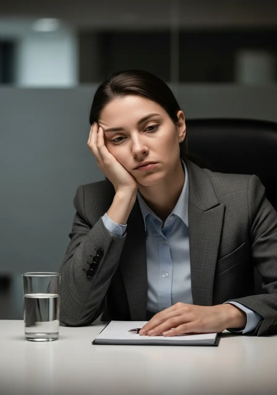 Втомлена жінка як приклад можливих проявів зневоднення без спраги