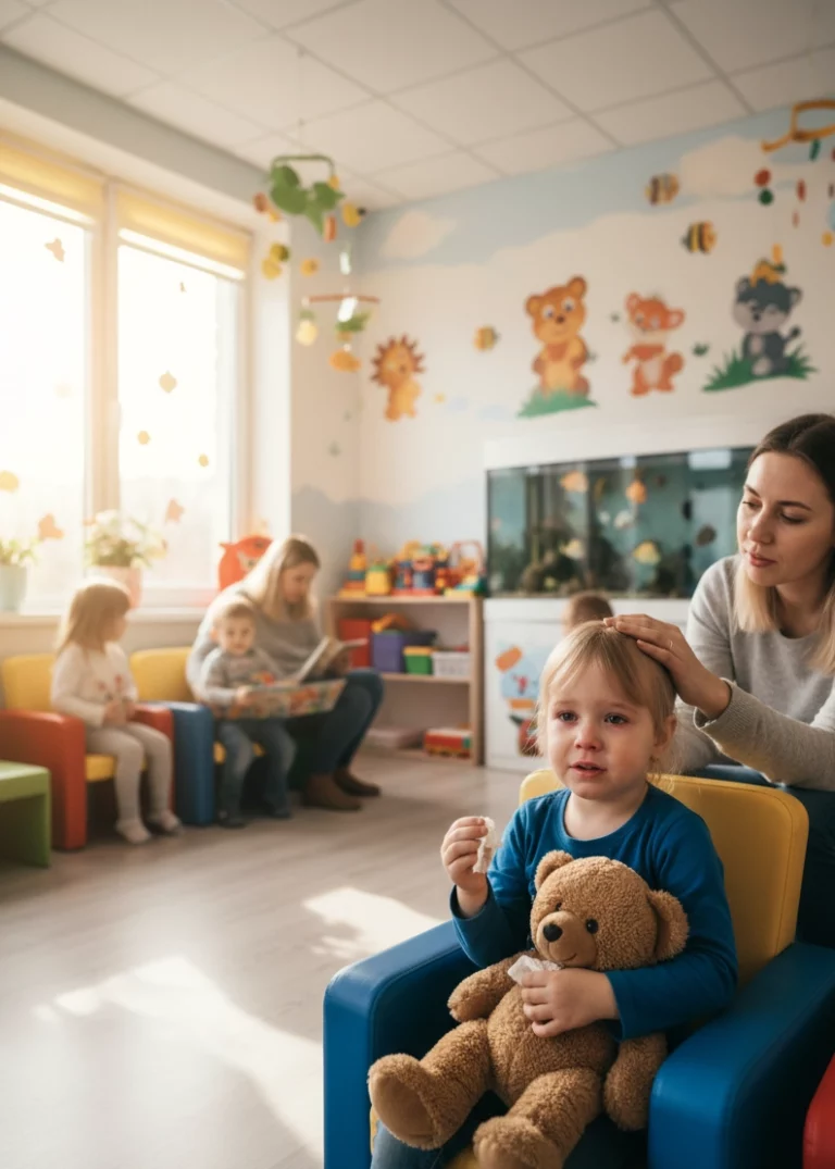 Мама з дитиною у поліклініці через часті застуди дітей наприкінці зими