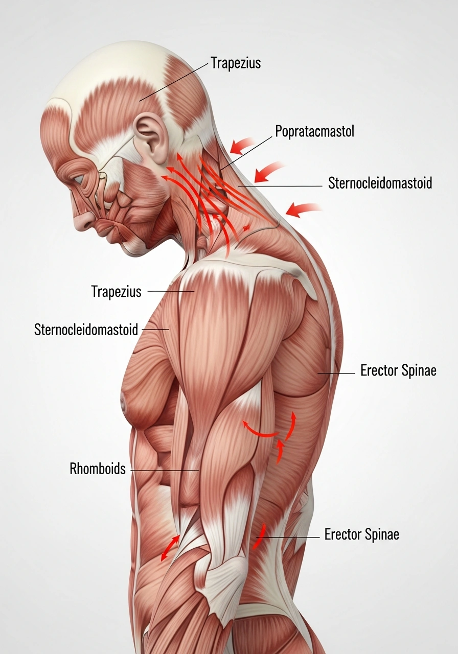 Схема м’язової системи людини та зон хронічного болю