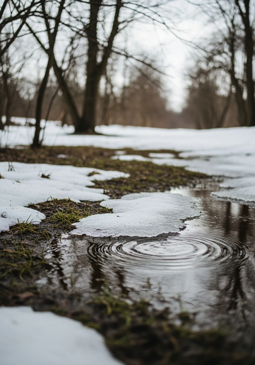 Переход от зимы к весне — растаявший снег на земле