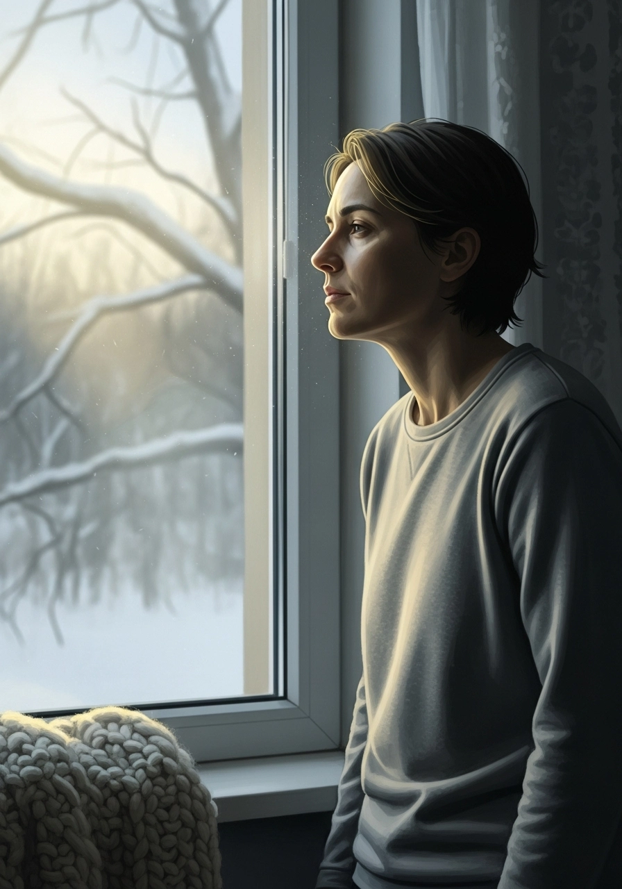 Person looking out the window, observing sharp temperature fluctuations outside